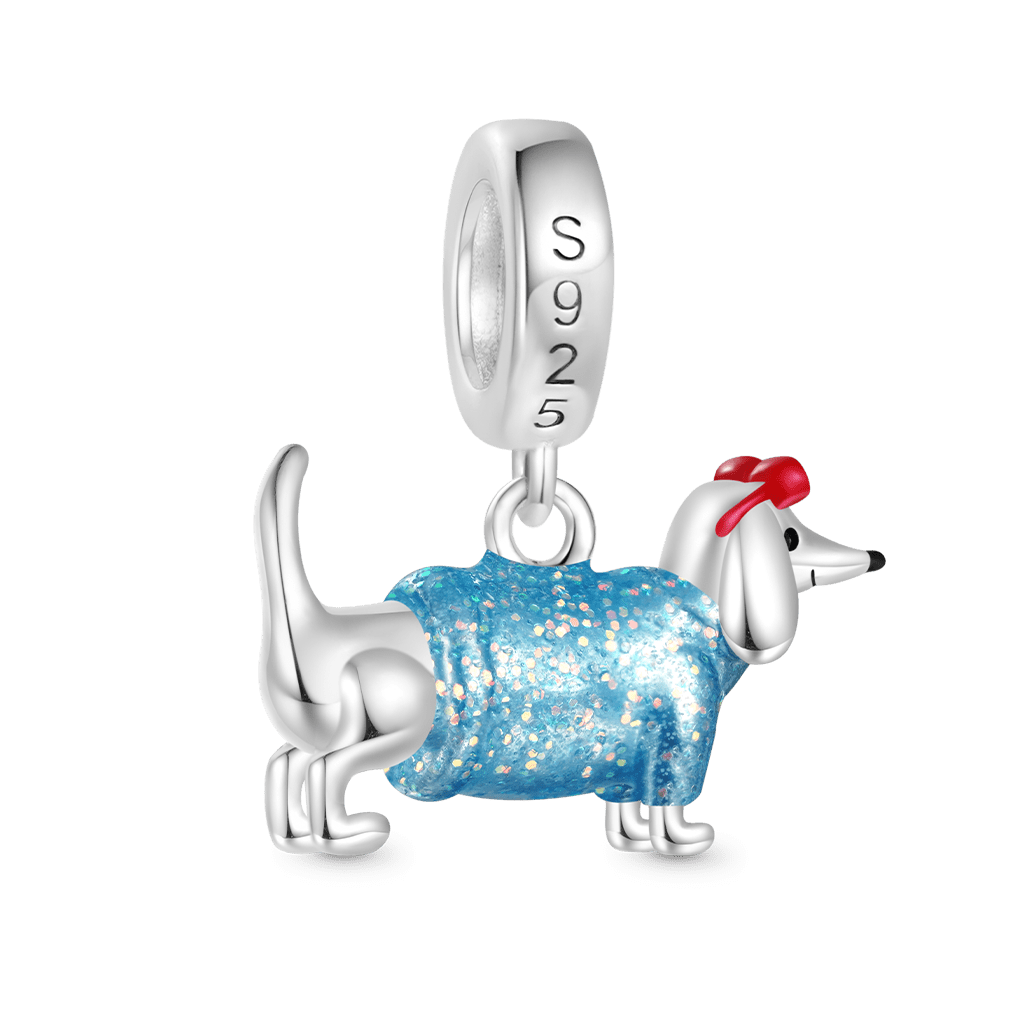 Gnoce Valentine's Day Blue Dachshund Glow-in-the-Dark Pendant Dangle Charm_3