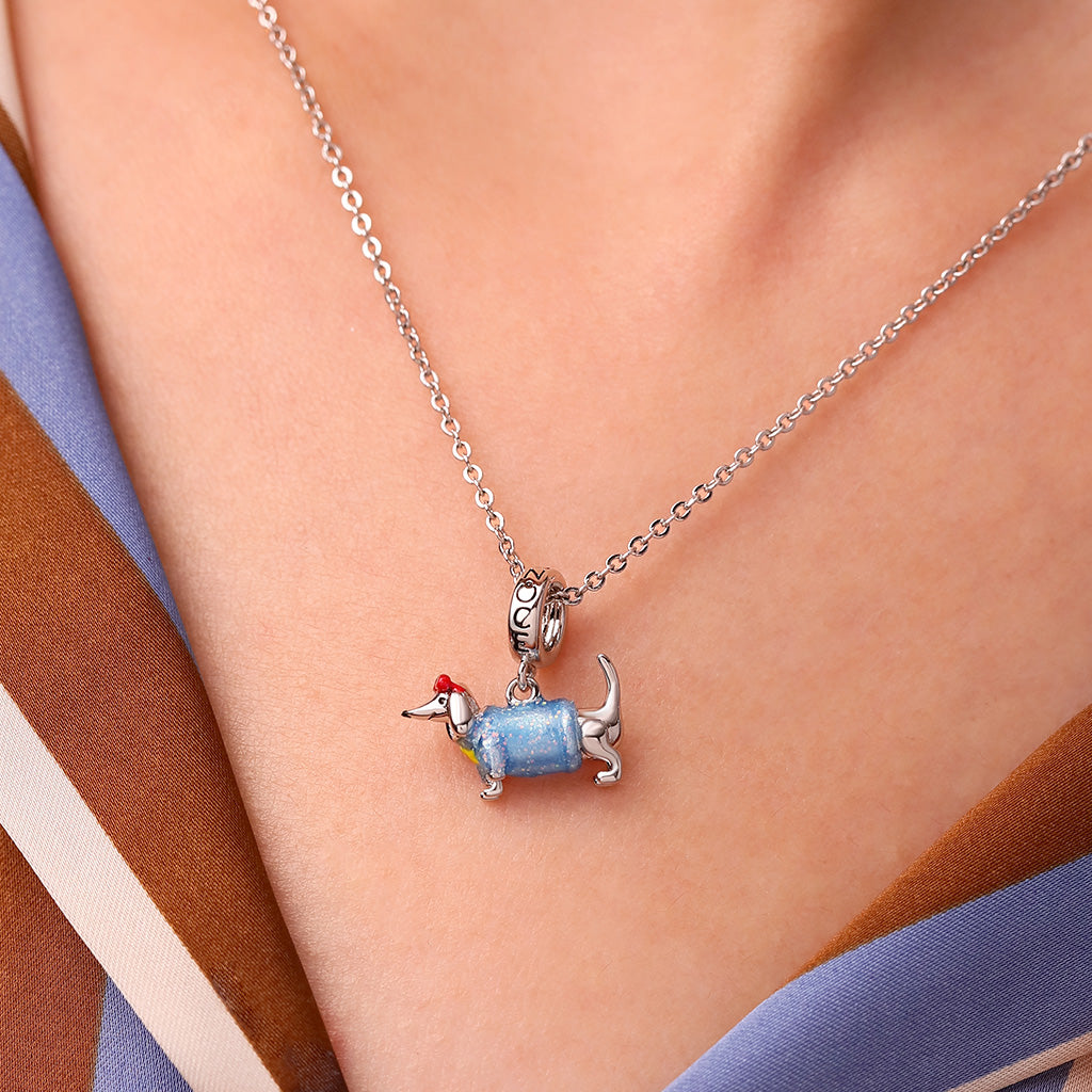 Gnoce Valentine's Day Blue Dachshund Glow-in-the-Dark Pendant Dangle Charm_5