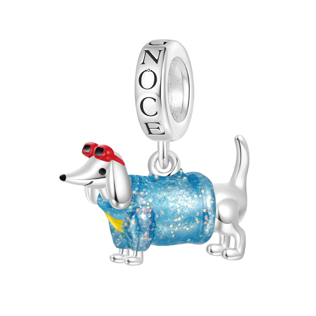 Gnoce Valentine's Day Blue Dachshund Glow-in-the-Dark Pendant Dangle Charm_1
