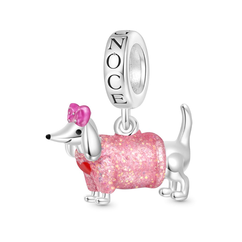 Gnoce Valentine's Day Pink Dachshund Glow-in-the-Dark Pendant Dangle Charm_2