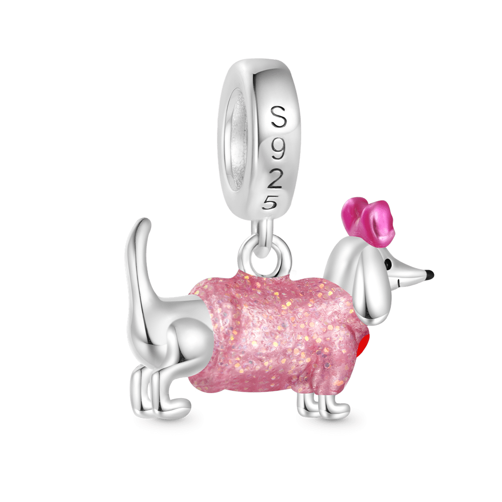 Gnoce Valentine's Day Pink Dachshund Glow-in-the-Dark Pendant Dangle Charm_3