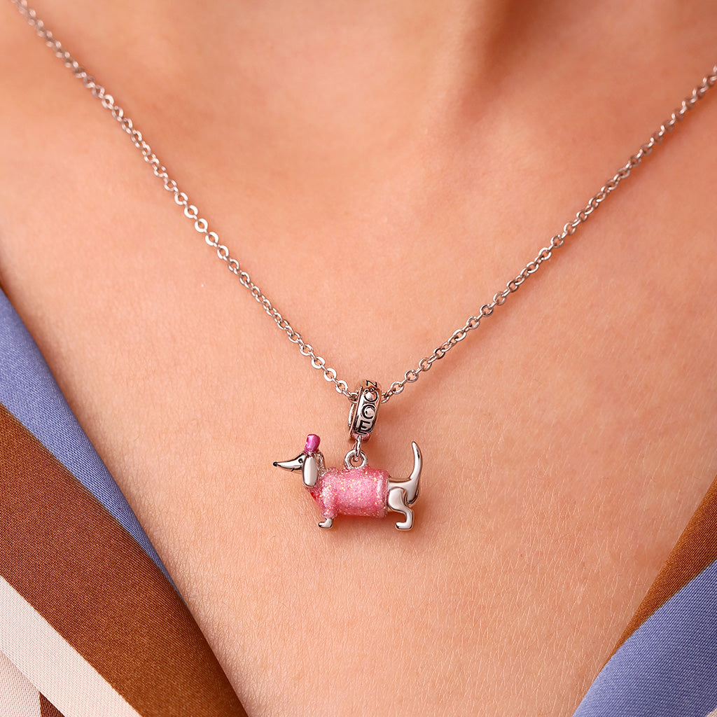 Gnoce Valentine's Day Pink Dachshund Glow-in-the-Dark Pendant Dangle Charm_5