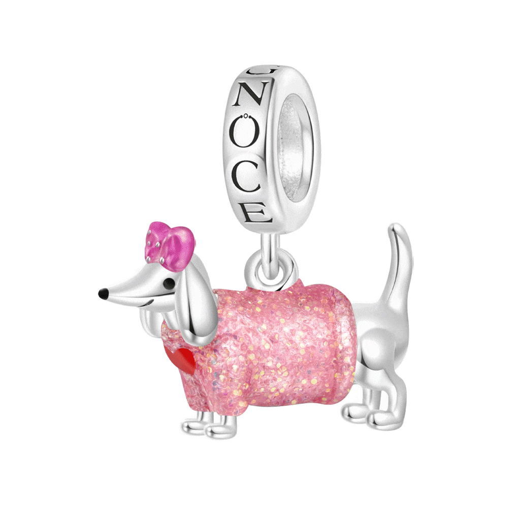 Gnoce Valentine's Day Pink Dachshund Glow-in-the-Dark Pendant Dangle Charm_1