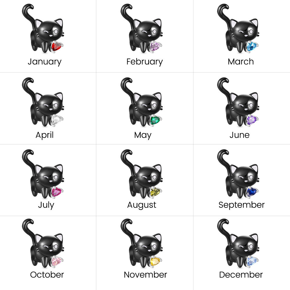 Gnoce Black Cat Heart Tail Birthstone Charm_5