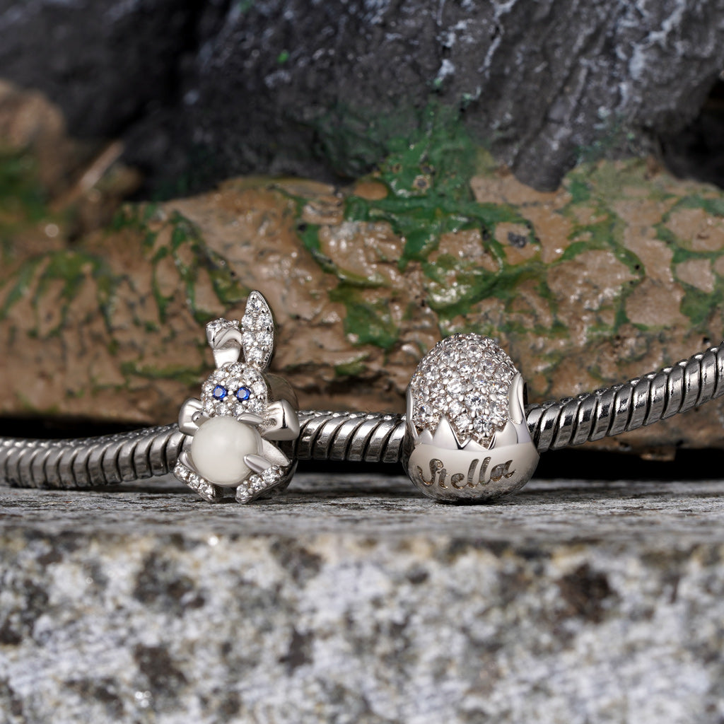 Gnoce Engravable Easter Egg Inlaid White Diamonds Pendant Dangle Charm_4