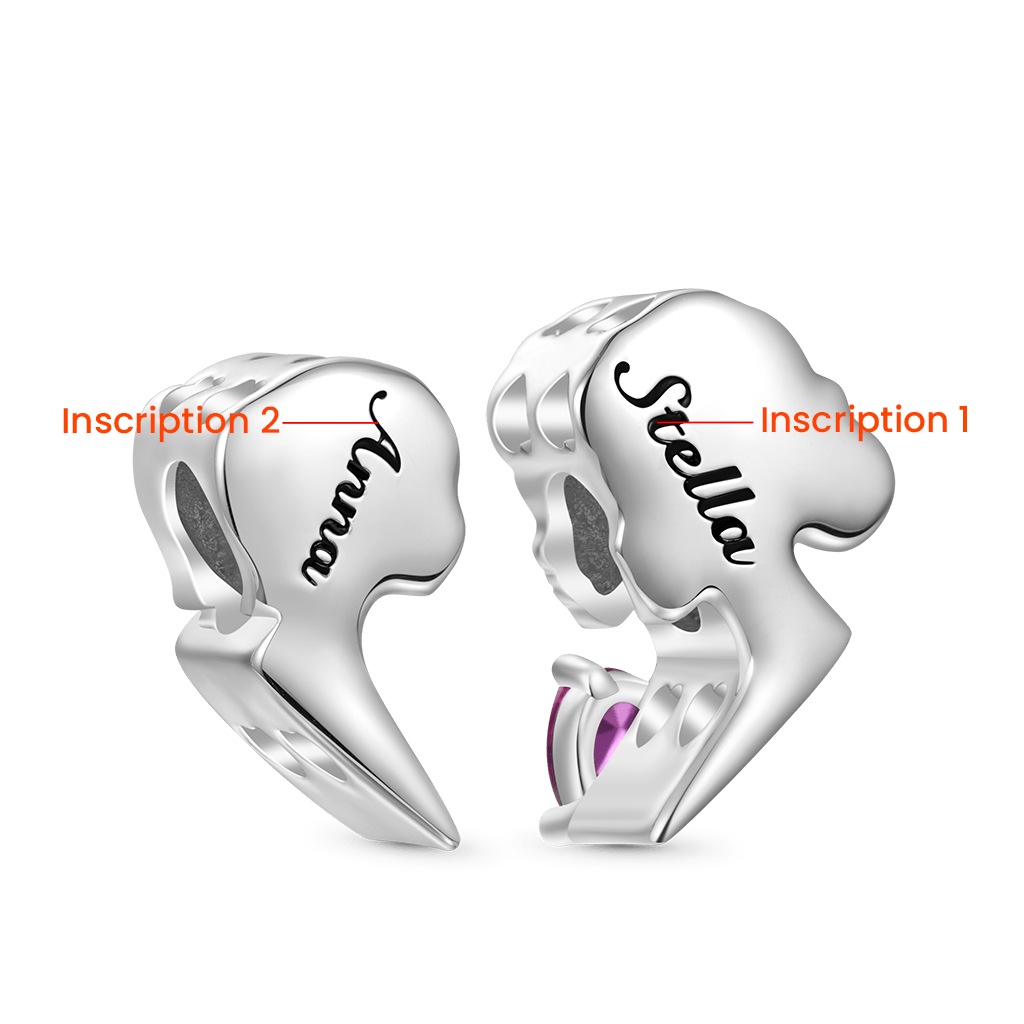 Gnoce Mother & Daughter Heart Engravable Birthstone Double Charm_3