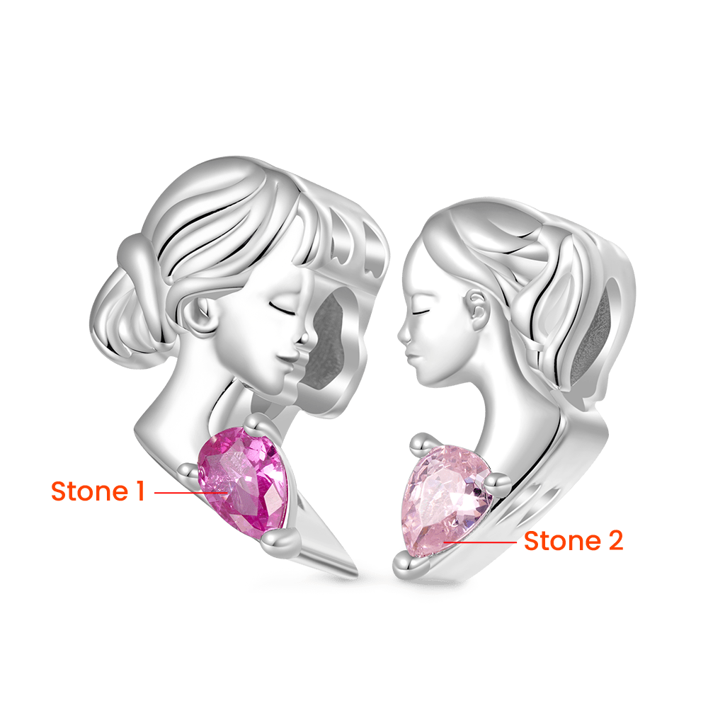 Gnoce Mother & Daughter Heart Engravable Birthstone Double Charm_2