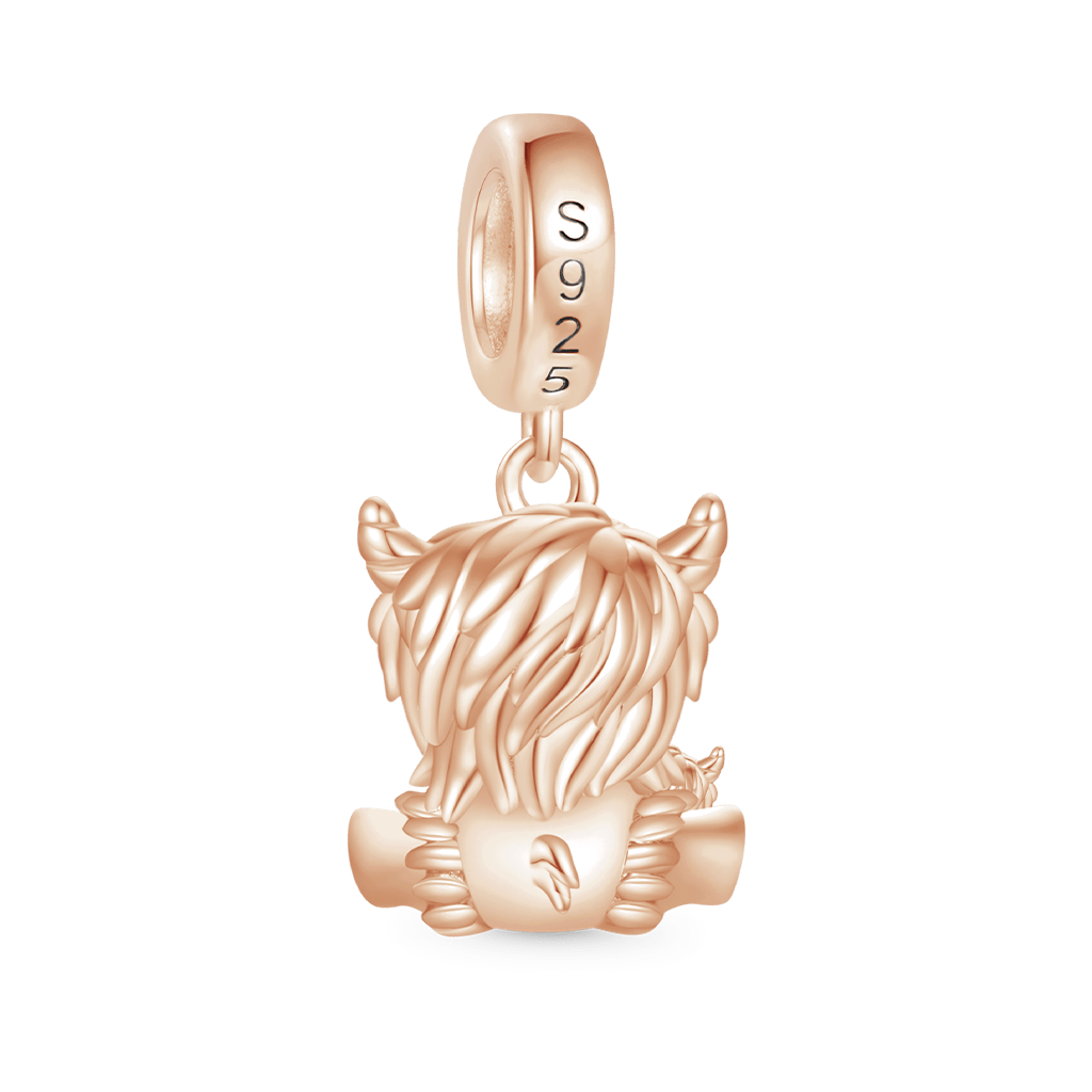 Gnoce Rose Gold Highland Cow Mother and Child Pendant Dangle Charm_2