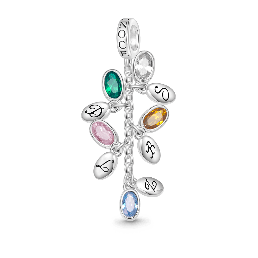 Gnoce Egg-shaped Birthstone Engravable Leaves Pendant Dangle Charm_1