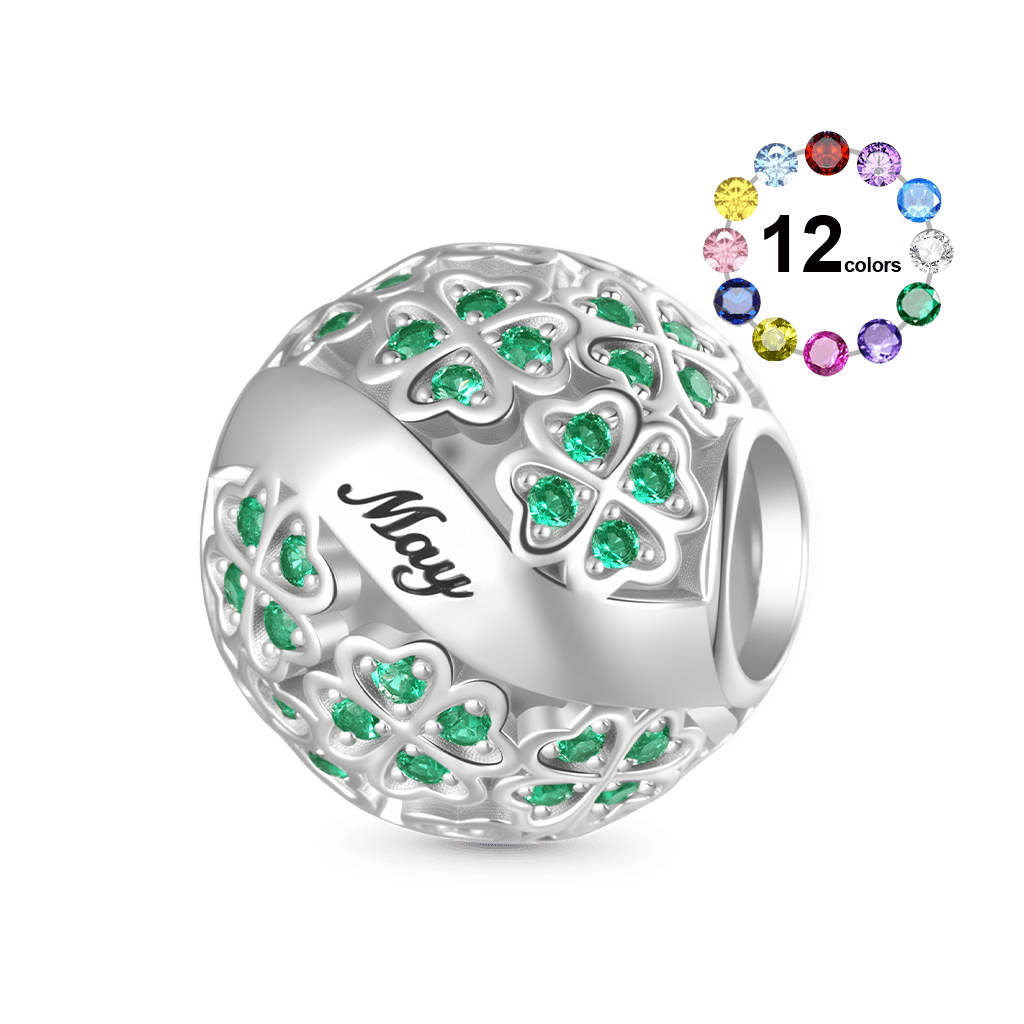 Gnoce Glittering Birthstone Four-leaf Clover Round Charm_1
