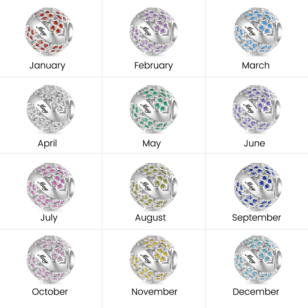 Gnoce Glittering Birthstone Four-leaf Clover Round Charm_4