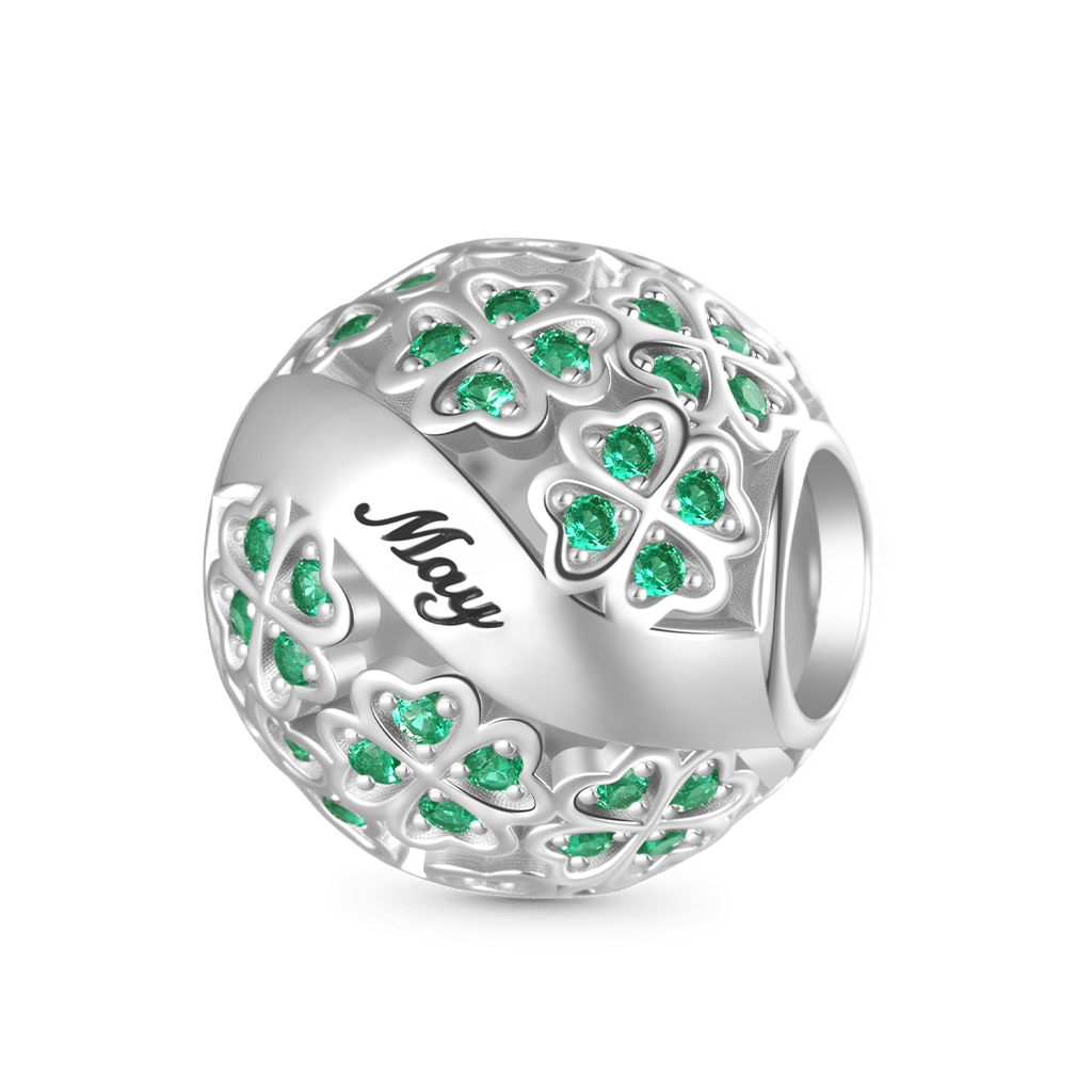 Gnoce Glittering Birthstone Four-leaf Clover Round Charm_3