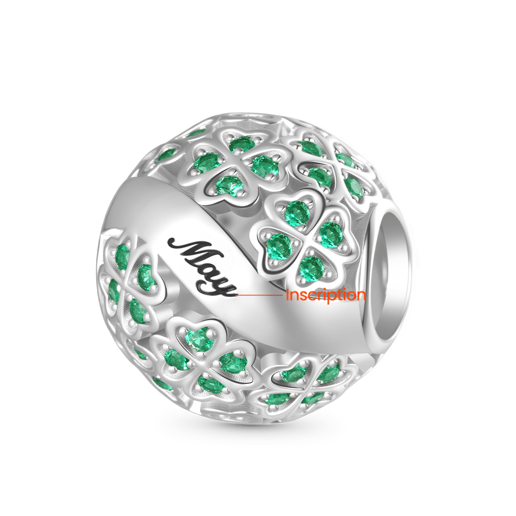 Gnoce Glittering Birthstone Four-leaf Clover Round Charm_2