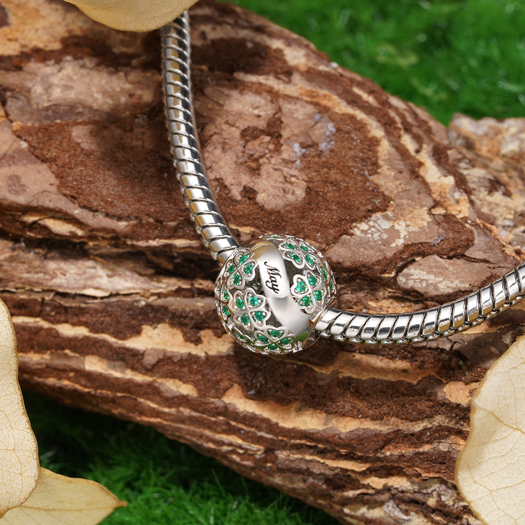 Gnoce Glittering Birthstone Four-leaf Clover Round Charm_5
