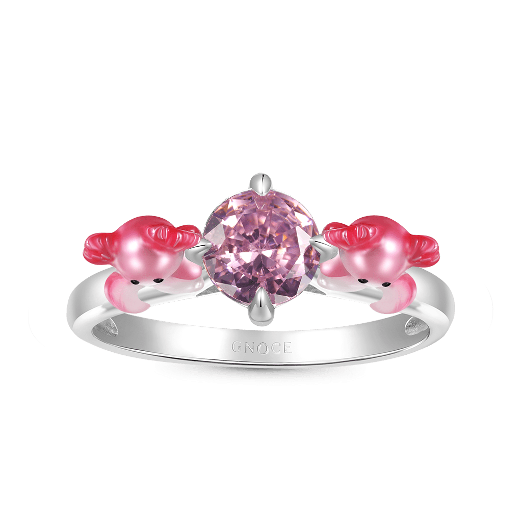 Gnoce Adorable Axolotl Hug Pink Diamond Ring_2