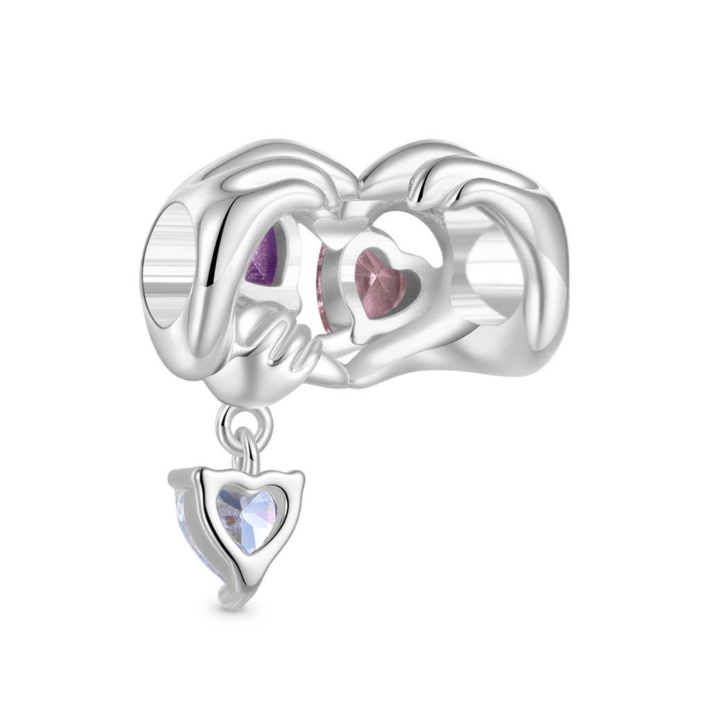 Gnoce Family of Three Holding Hands Birthstone Heart Charm_3