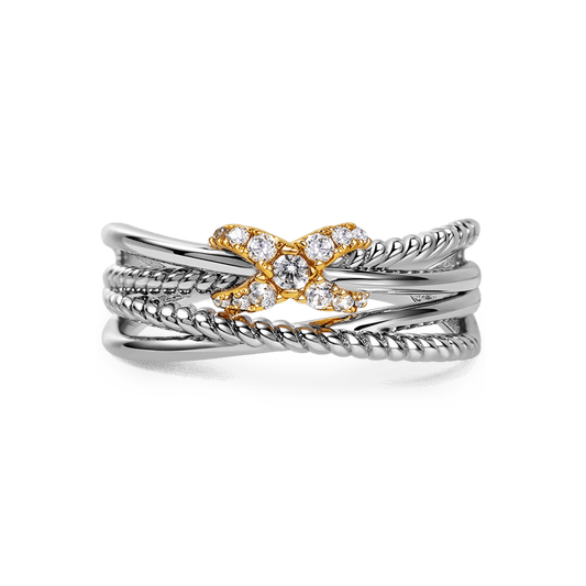 Unknown "X" Twisted Rope Crossover Band Ring Crystal Zirconia Gemstone Inlaid_1