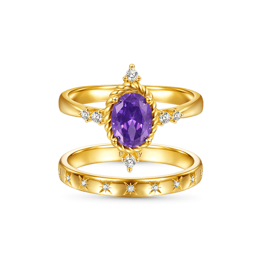 Oval Cut Amethyst Vintage Stacking Engagement Band Ring Set_1