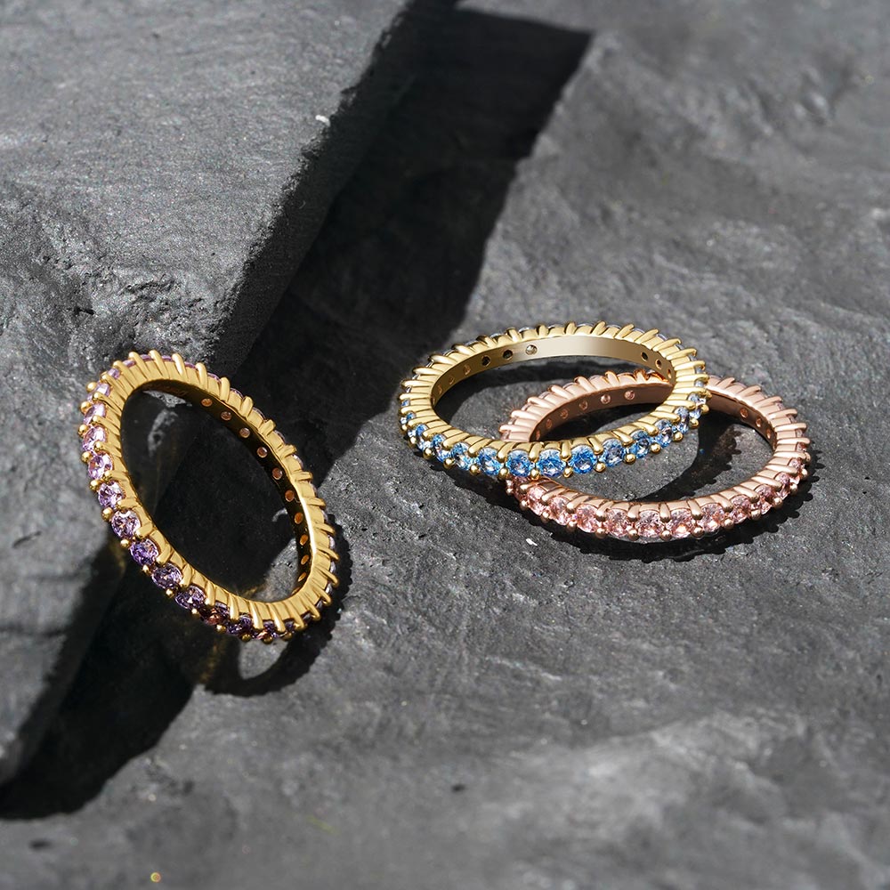 Gnoce Aquamarine Round-cut Statement Eternity Band Ring_4