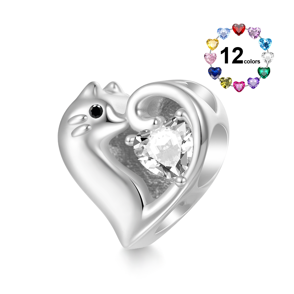 Gnoce Cat Love Heart Engravable Birthstone Charm_1