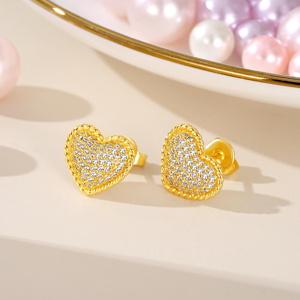 Gnoce Paved Heart Twisted Rope Stud Earrings_3
