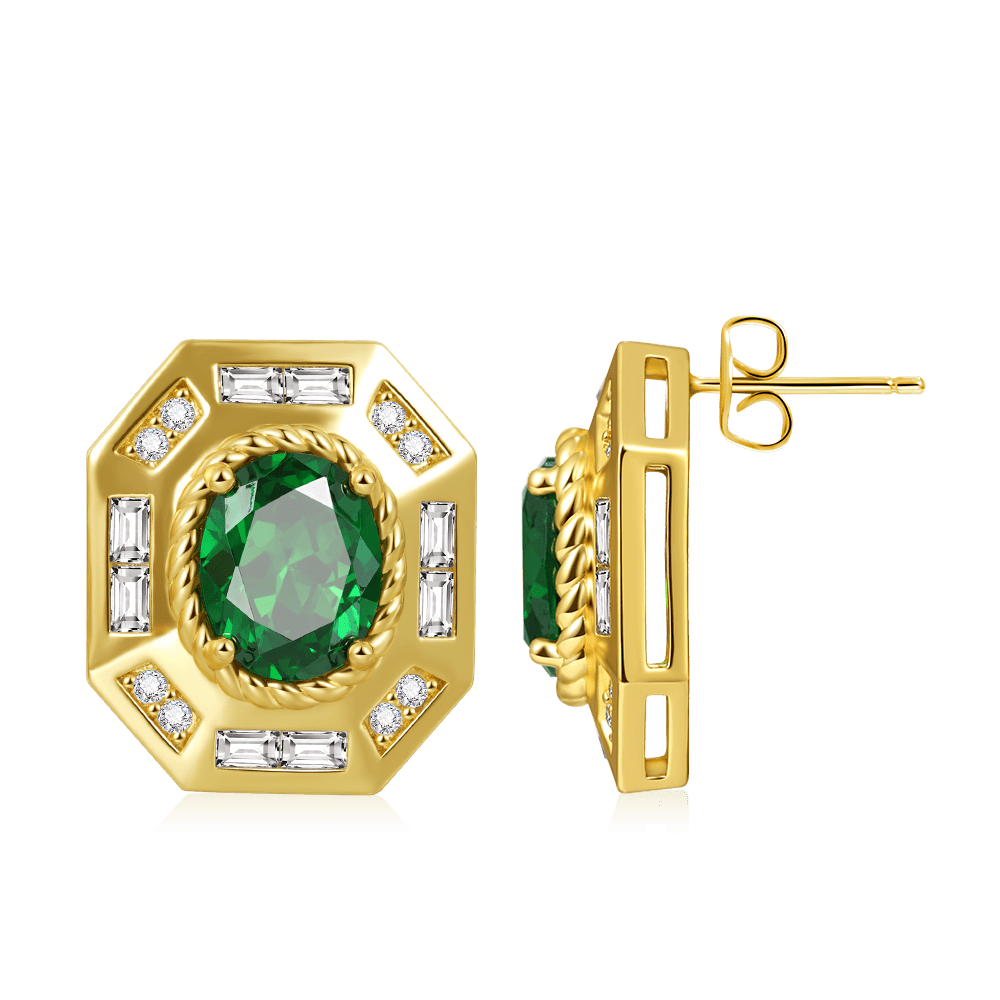 Gnoce Emerald Oval Vintage Statement Earrings_2