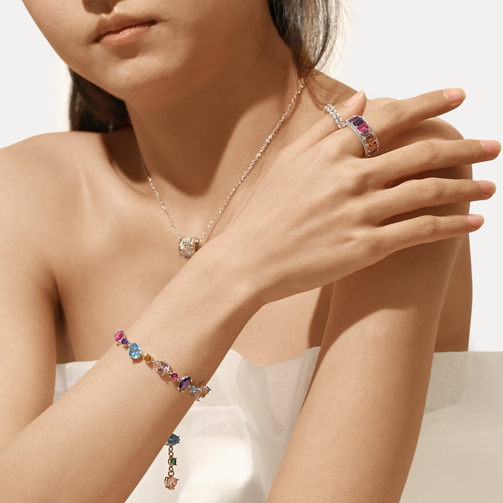 Gnoce Baguette Cut Rainbow Eternity Band Ring_5