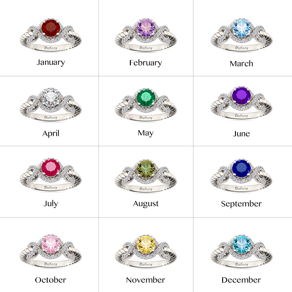 Gnoce Round Cut Twist Infinity Birthstone Ring_5