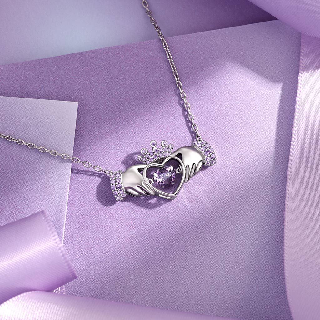 Gnoce Hands Heart Crown Pendant Necklace_5