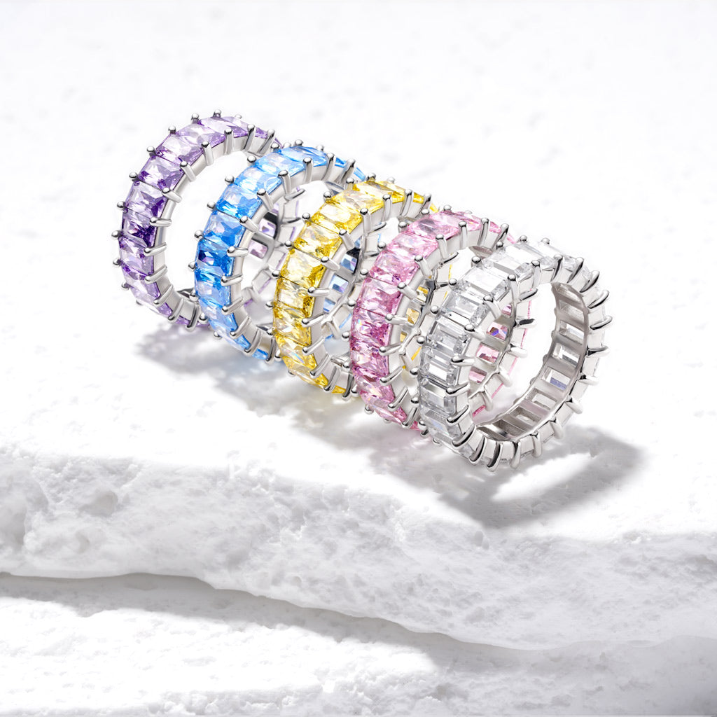 Gnoce White Topaz Baguette Cut Eternity Band Ring_5