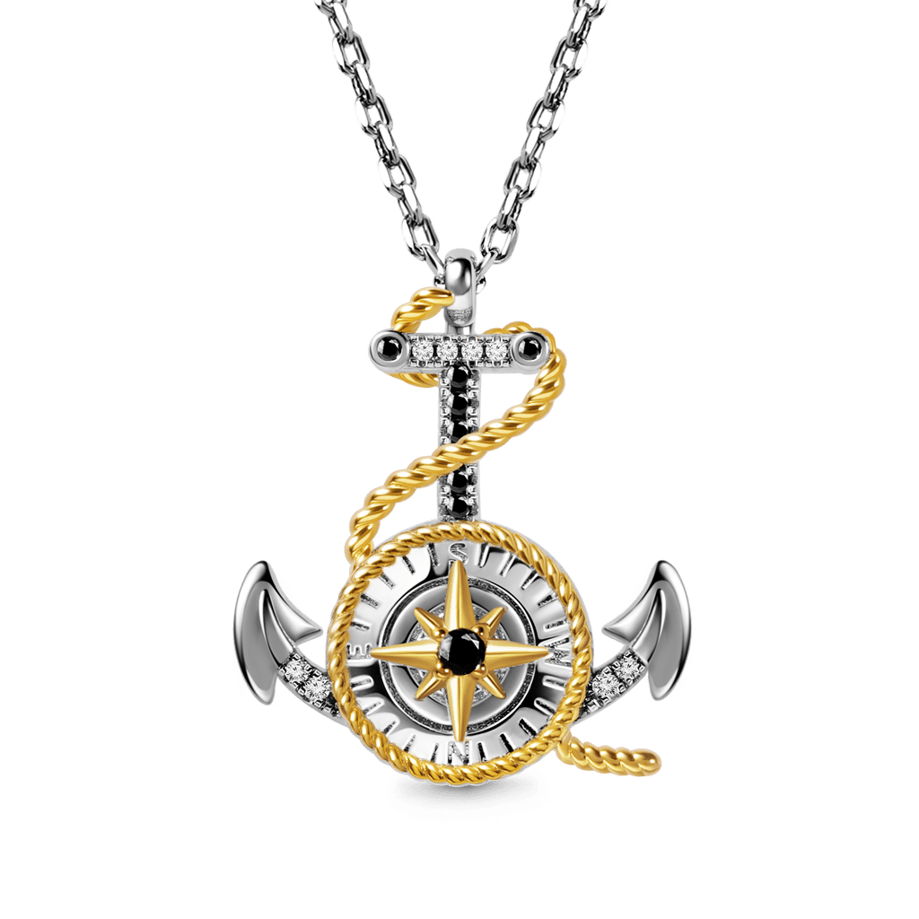 Gnoce Anchor & Compass Twisted Rope Pendant Necklace_1