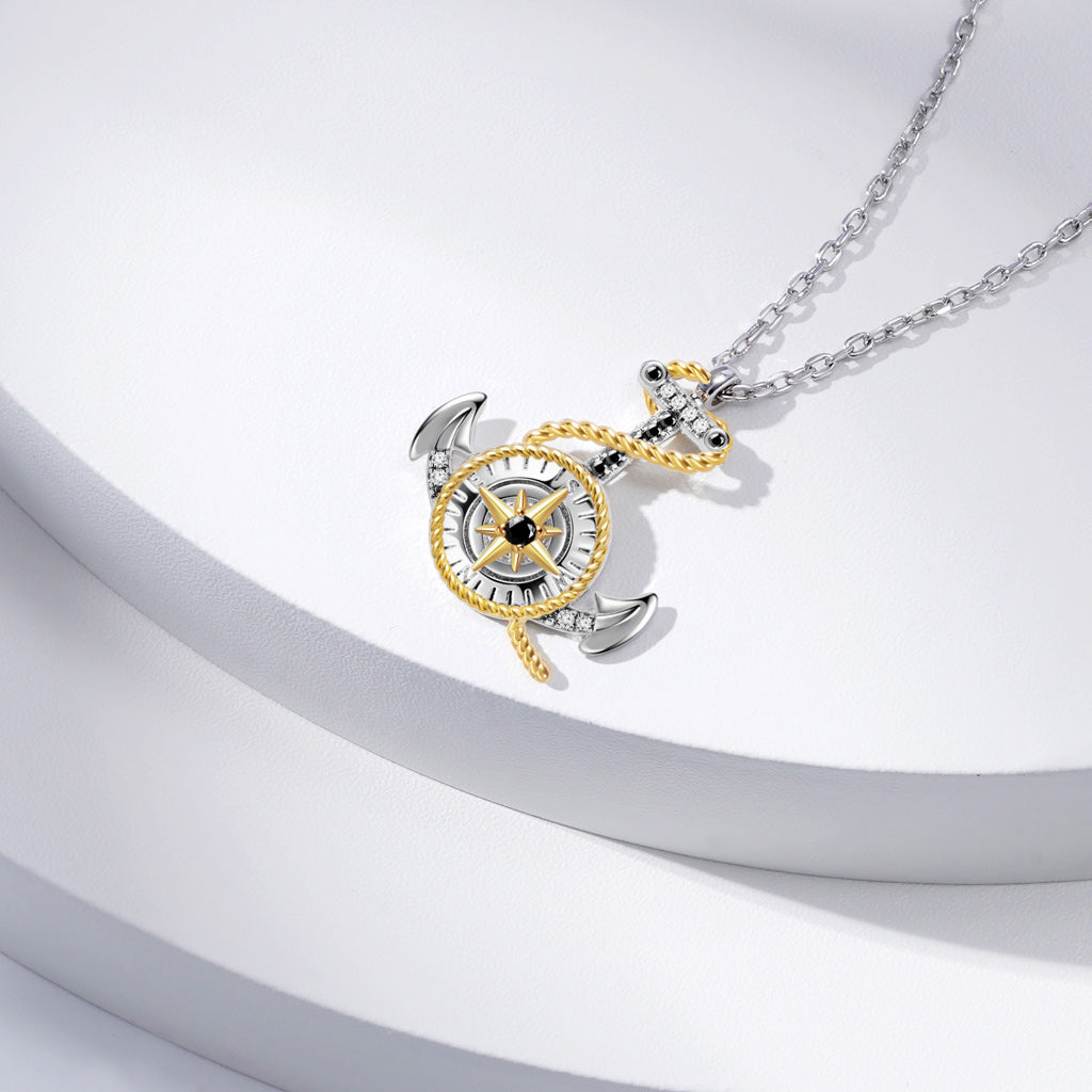 Gnoce Anchor & Compass Twisted Rope Pendant Necklace_3