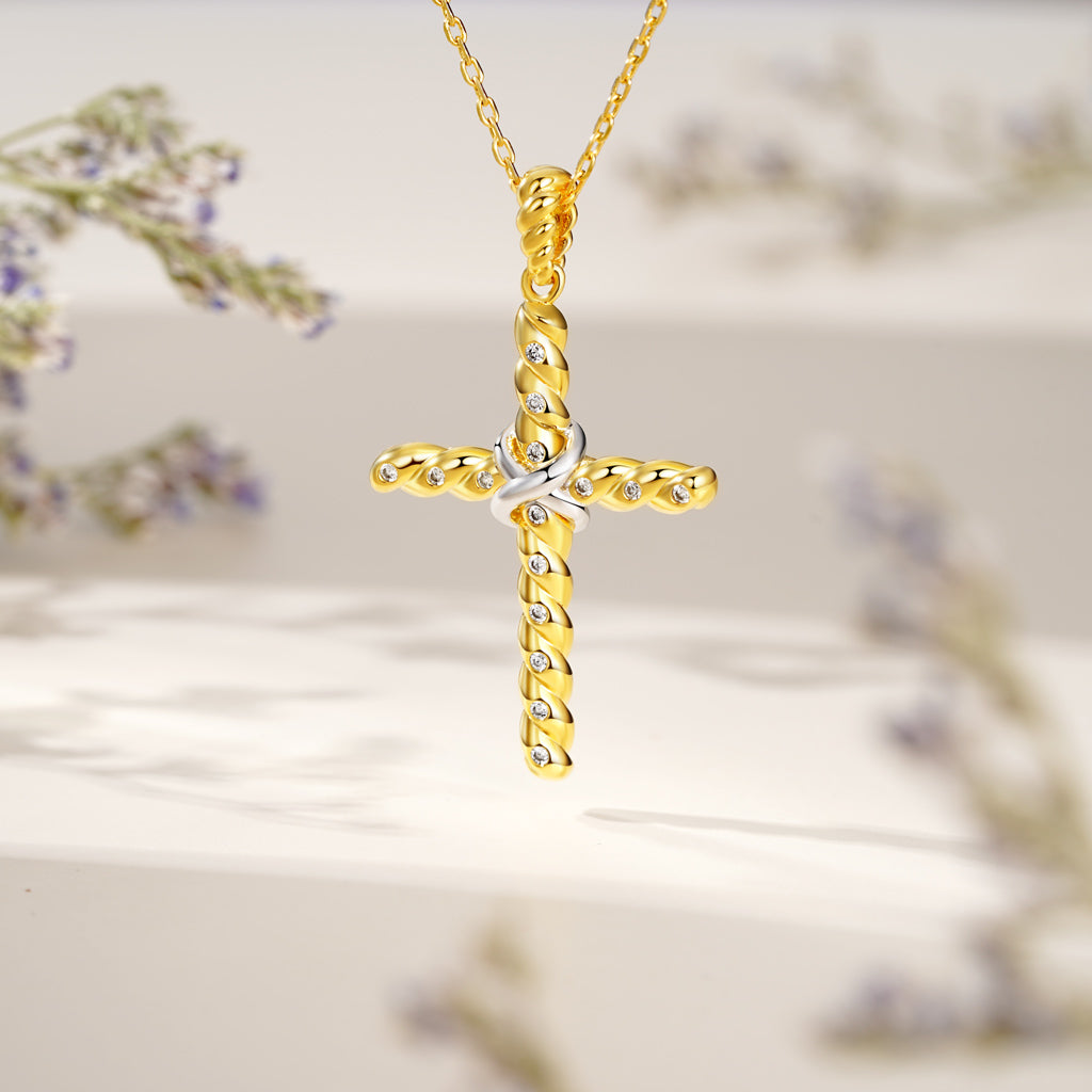 Gnoce Twisted Rope Cross Pendant Necklace_4