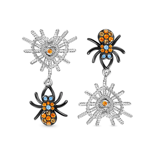 Gnoce Mismatched Spider & Heart Net Drop Earrings_1