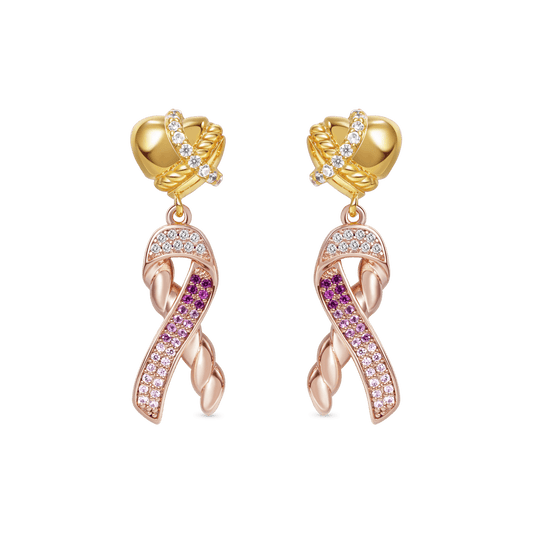 Gnoce Love Heart & Ribbon Symbol Breast Cancer Awareness Drop Earrings_1
