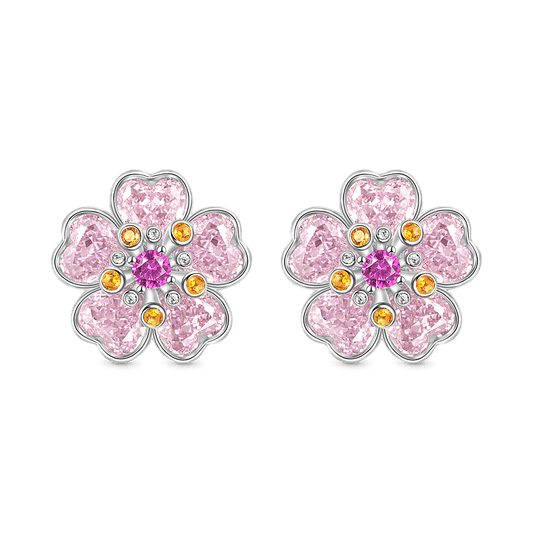 Gnoce Sparkling Cherry Blossoms Heart Cut Stud Earrings_1