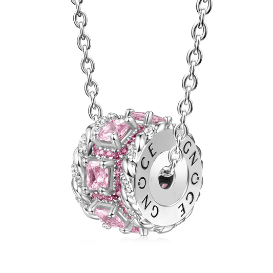 Gnoce Pink Stones Twisted Rope Drum Pendant Necklace_1
