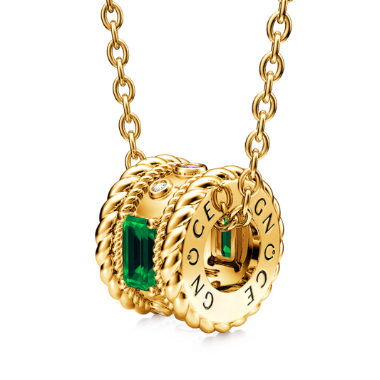 Gnoce Gorgeous Yellow Gold Tone Radiant Cut Emerald Drum Pendant Necklace_1