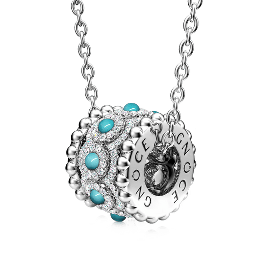 Gnoce Turquoise Halo Drum Pendant Necklace_1