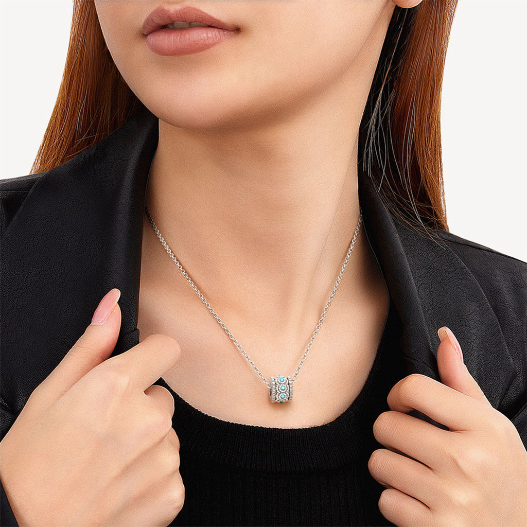 Gnoce Turquoise Halo Drum Pendant Necklace_4