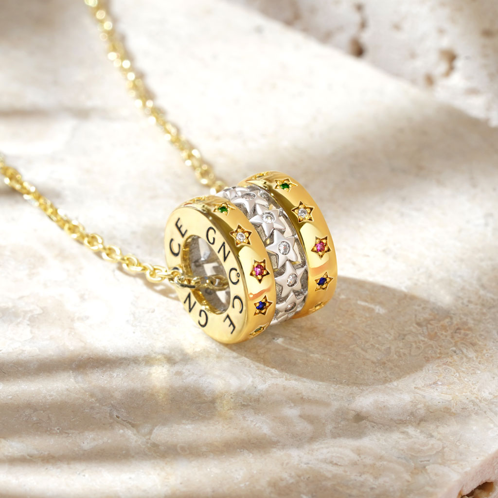 Gnoce Two-tone Twinkle Stars Drum Pendant Necklace_3