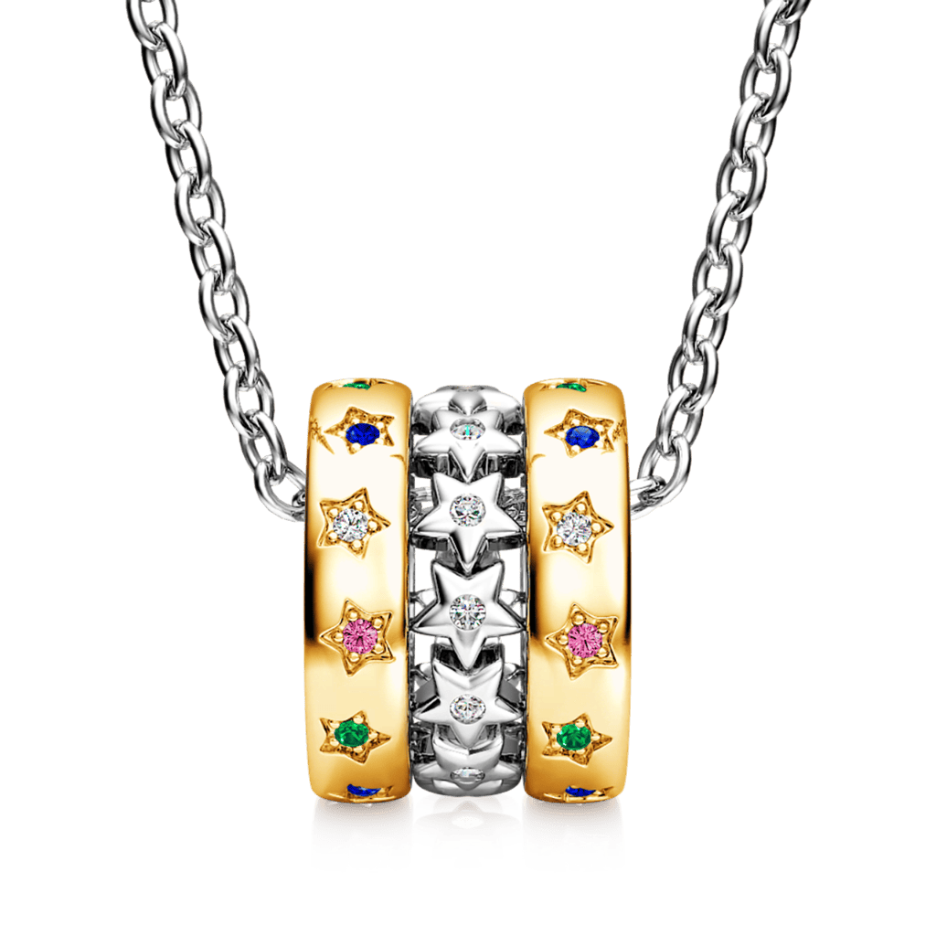 Gnoce Two-tone Twinkle Stars Drum Pendant Necklace_2