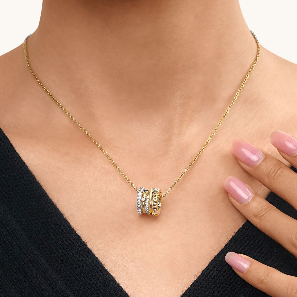 Gnoce Two-tone Fashion Crossover Drum Pendant Necklace_4