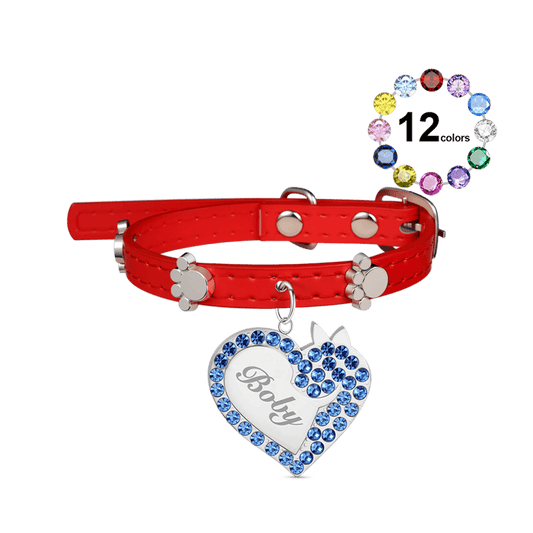 Gnoce Engravable Dog Heart Pet Tag & Flame Red Collar Anti-Lost_1