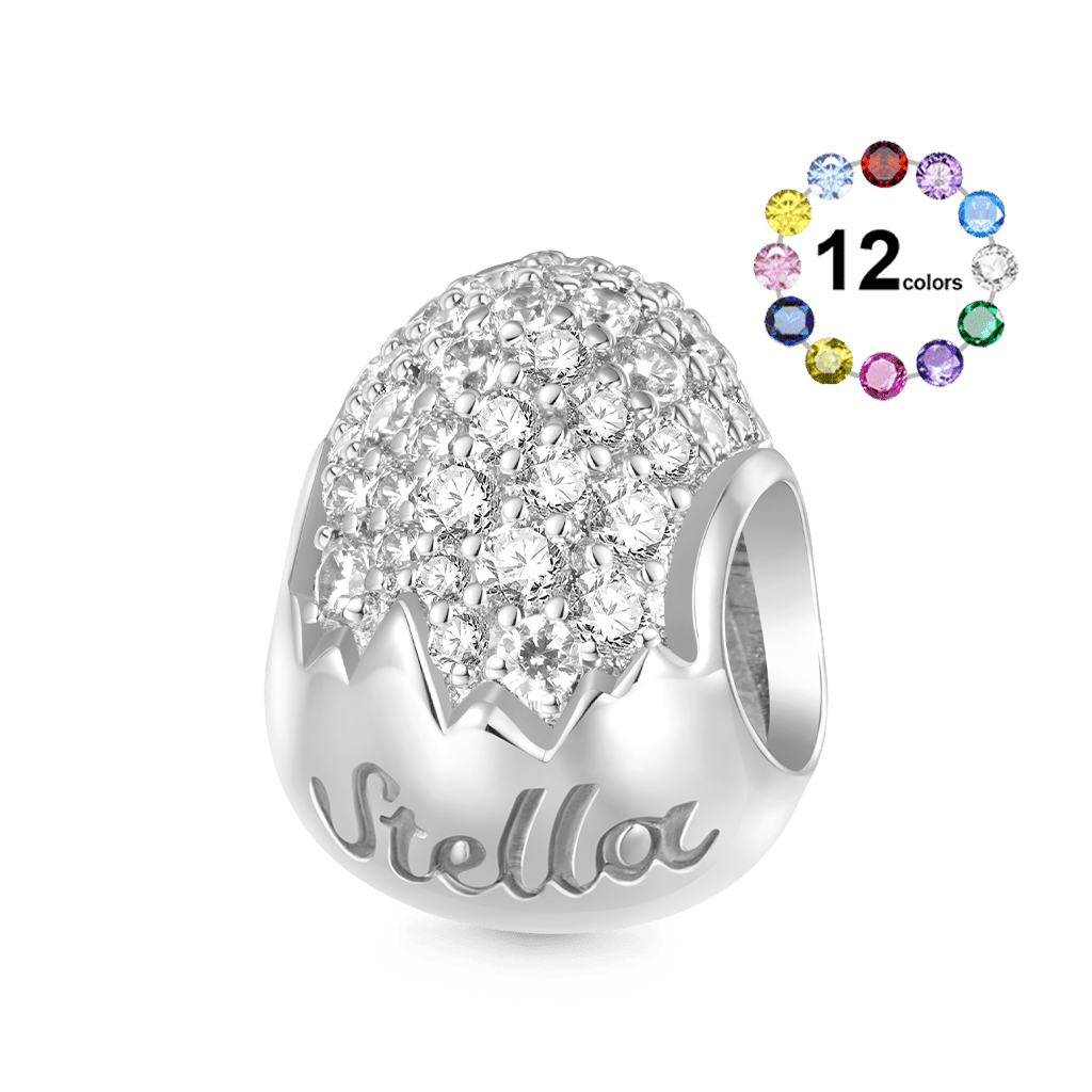 Gnoce Engravable Easter Egg Inlaid White Diamonds Pendant Dangle Charm_1