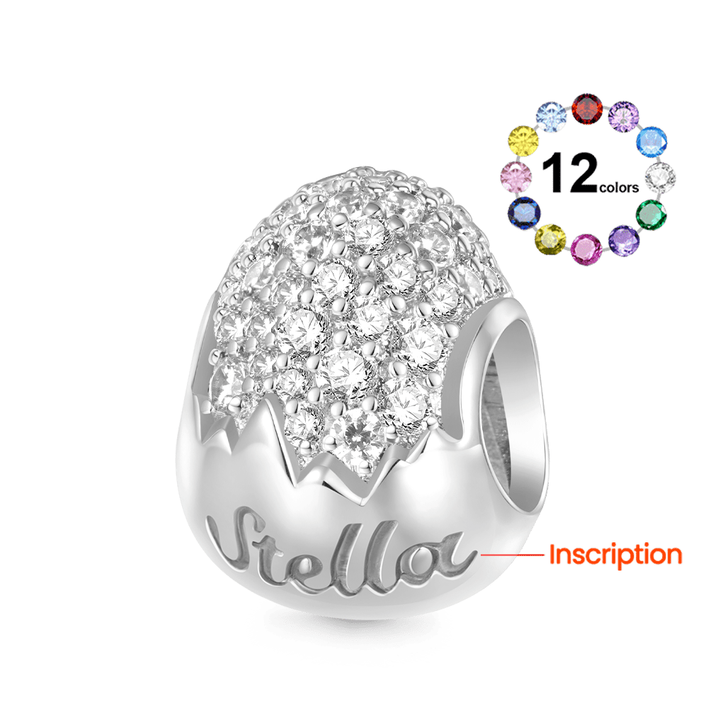 Gnoce Engravable Easter Egg Inlaid White Diamonds Pendant Dangle Charm_2