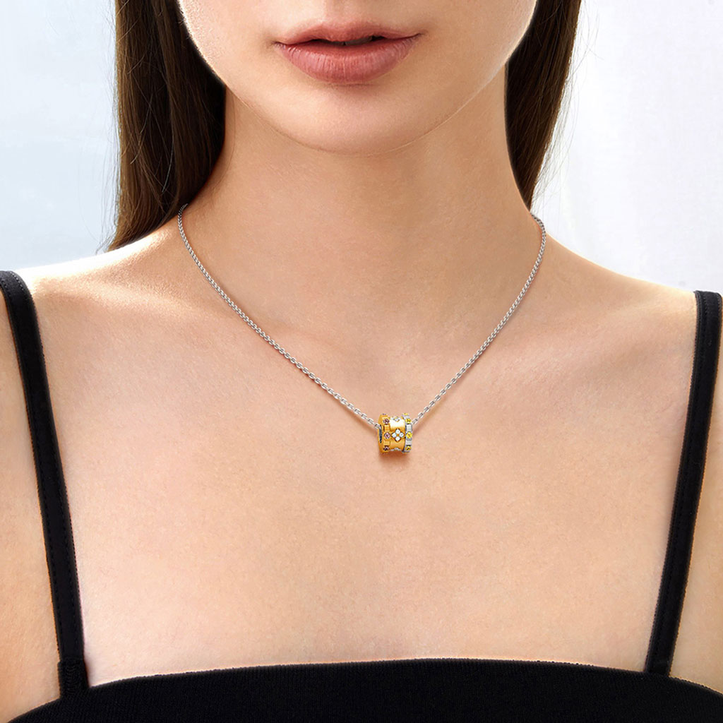 Gnoce Lucky Four-leaf Clover Drum Pendant Necklace_3