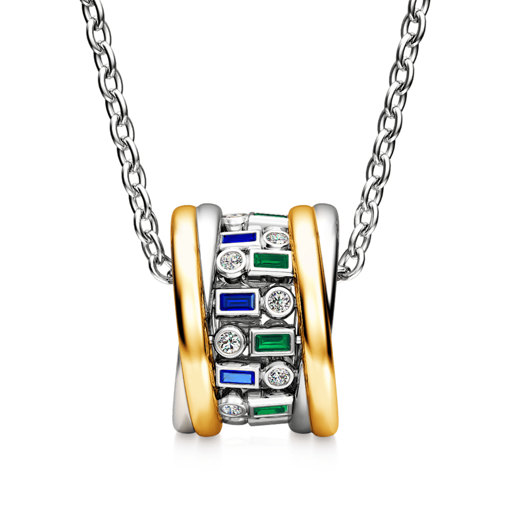 Gnoce Alternating Blue & Green Emerald Cut Drum Pendant Necklace_2