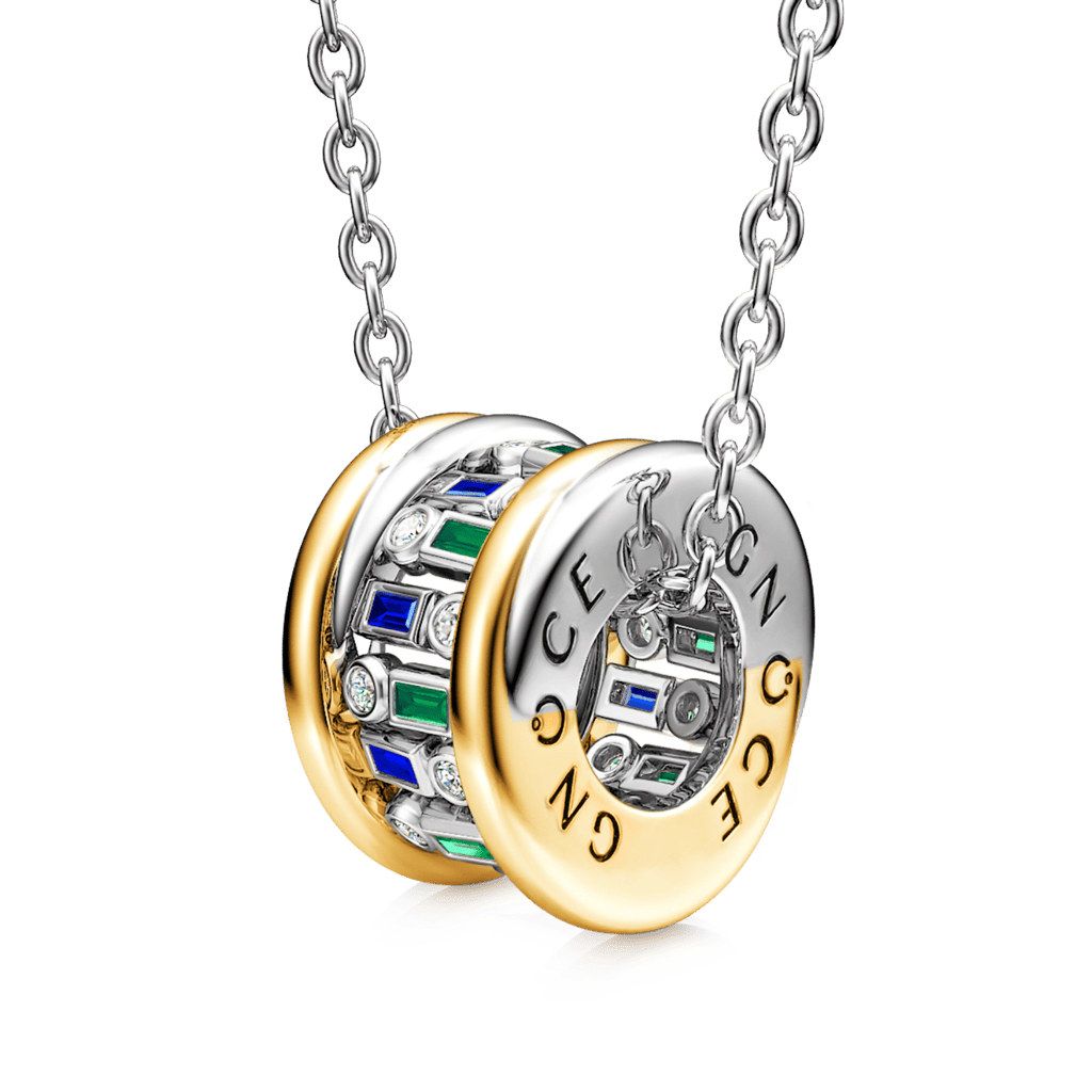 Gnoce Alternating Blue & Green Emerald Cut Drum Pendant Necklace_1