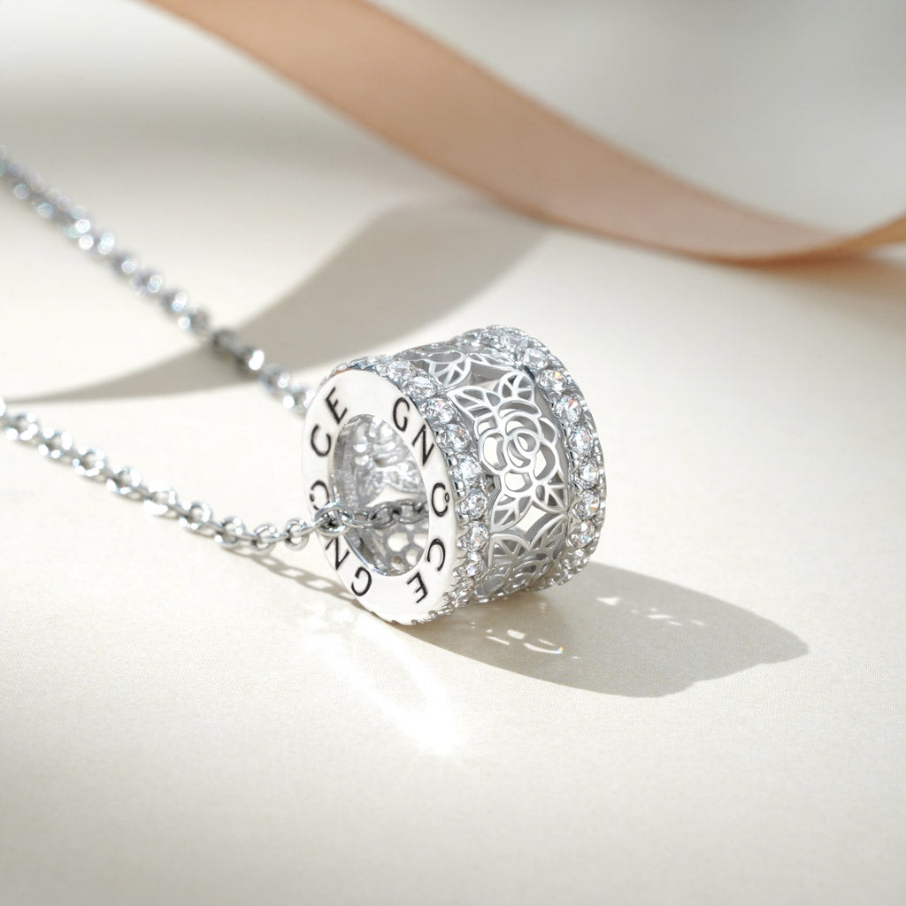 Gnoce Rose Flower Drum Pendant Necklace_3